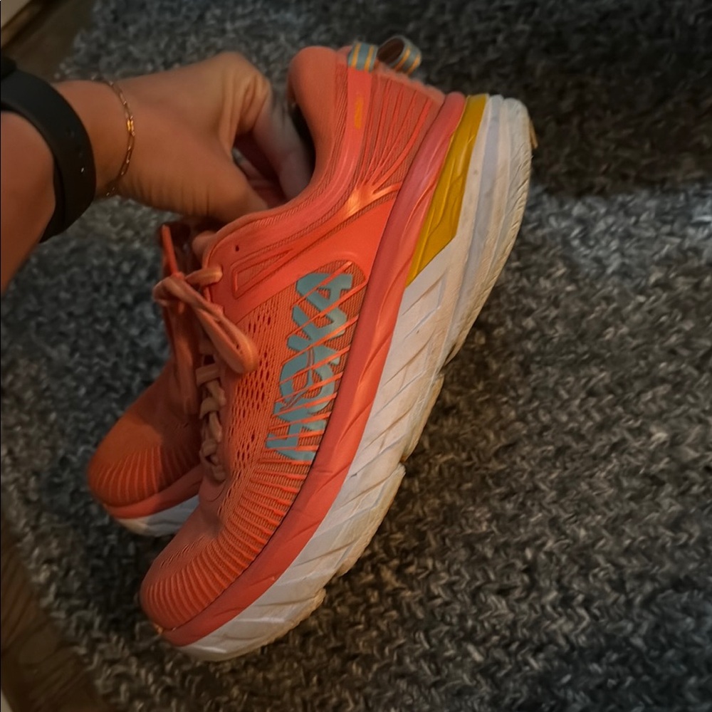 Hoka Pink and White Athletic Shoes with Cushioned Support